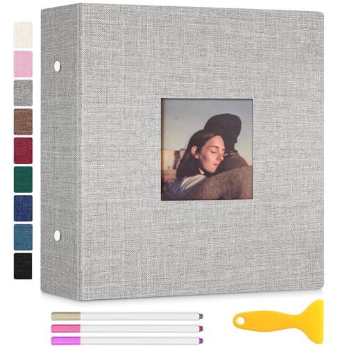 Self-Adhesive Photo Album with 60 Pages, Large Linen 3-Ring Scrapbook