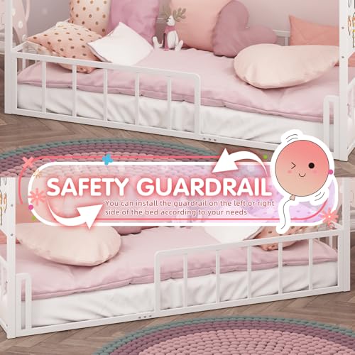 Twin Size Montessori House Bed Frame with Pegboard and Safety Guardrails