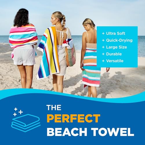 Large Striped Cotton Beach Towels - 32" x 62" Soft Absorbent Towel (4 Pack)