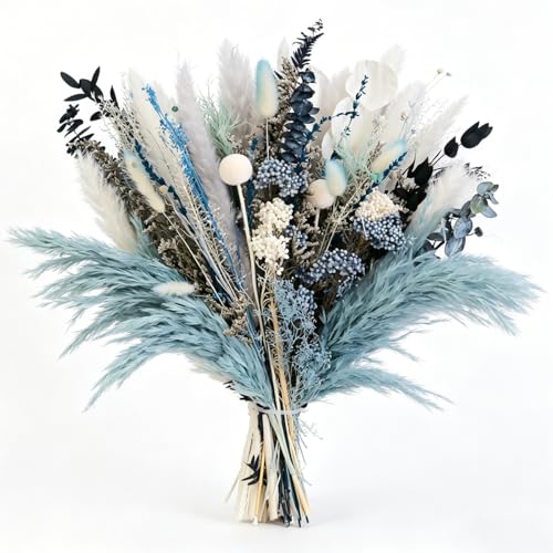 Dusty Blue Pampas Grass Bouquet - 17-Inch Dried Flower Arrangement
