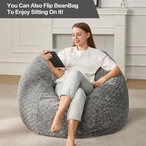 5ft Memory Foam Bean Bag Chair, Washable Fluffy Faux Fur Lounge Chair