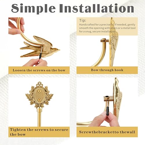 Solid Brass Swallow Curtain Holdbacks - Hand-Forged Gold Wall Tiebacks