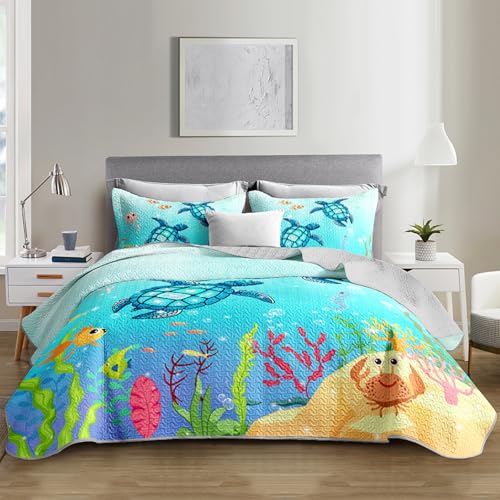 XYNHML B-turtle3 Coastal Turtle King Quilt Bedding Set for Kids & Adults