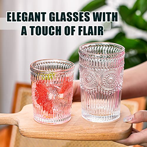 Vintage 12-Piece Glass Drinkware Set - Textured Ribbed Highball & Rocks Glasses for Cocktails & Beverages