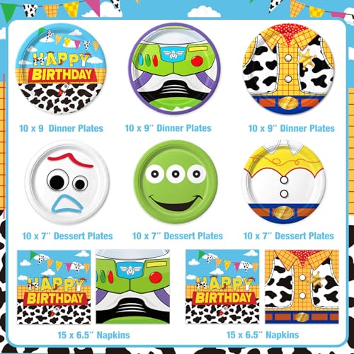 Cartoon Birthday Party Plates Napkins Set for 30 Guests - Toy Theme Decor