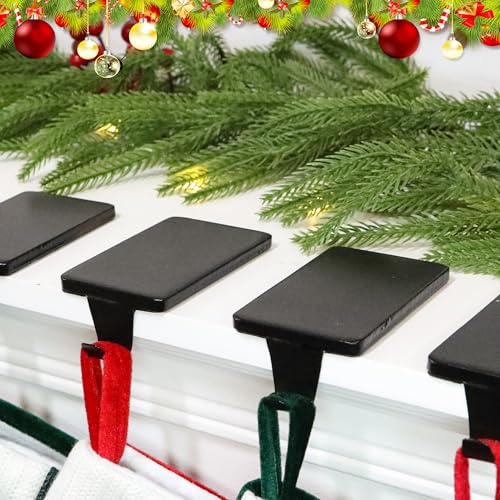 Heavy Duty Black Iron Christmas Stocking Holders for Mantel - Set of 2