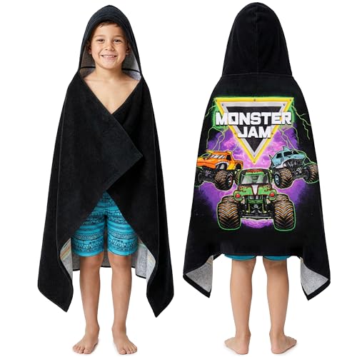 Monster Truck Hooded Bath Towel for Boys, 49x30 Inch Cotton Poncho