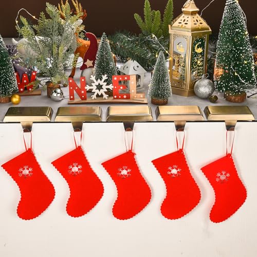 Popamaz Bronze Christmas Stocking Holders 5Pcs - Weighted Mantle/Hanger Set