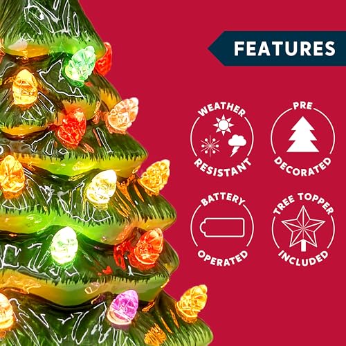 Joiedomi 7-Inch Ceramic Mini Christmas Tree with Multicolored Lights and Gift Box