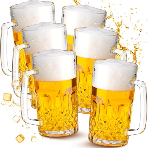 32 oz Glass Beer Mugs with Handles - Set of 6 Heavy Duty Beer Steins