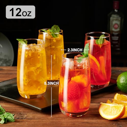 PARACITY 4 Pack Highball Glasses 12oz Set - Clear Tall Water & Cocktail Tumblers