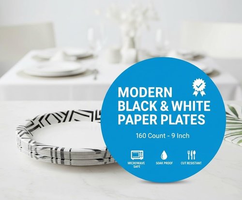 Decorative Paper Plates by [Brand Name] - 9 Inch, Soak Proof & Microwave Safe - 160 Count Bulk Pack for Parties & Everyday Use