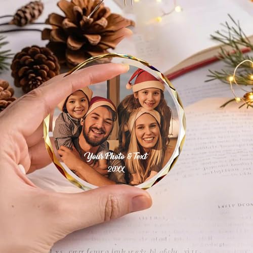 Personalized Crystal Christmas Ornament with Photo - Custom Family Keepsake