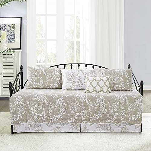6-Piece Quilted Microfiber Daybed Bedding Cover Set - Taupe White (75" x 39")