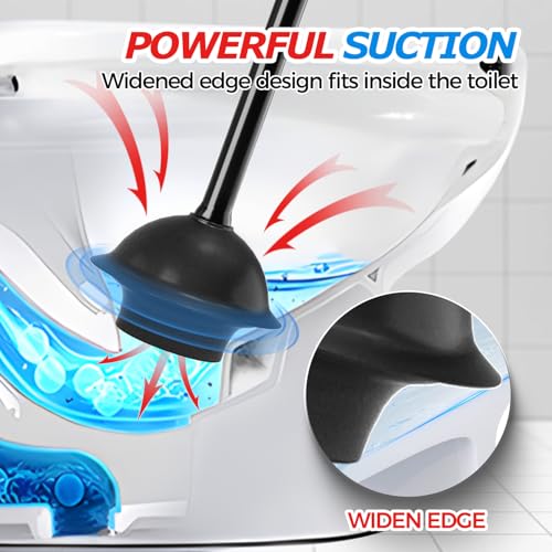 Heavy Duty Toilet Plunger with Ventilated Holder and Ergonomic Handle