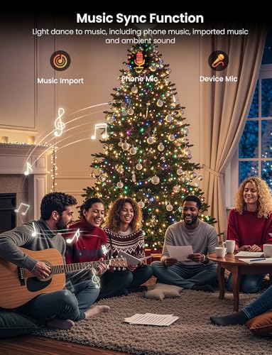 YULINKCO 98.4FT RGB+IC String Lights with 300 LEDs, App & Remote Control, 84 Scene Modes, Music Sync, Indoor Christmas Decoration