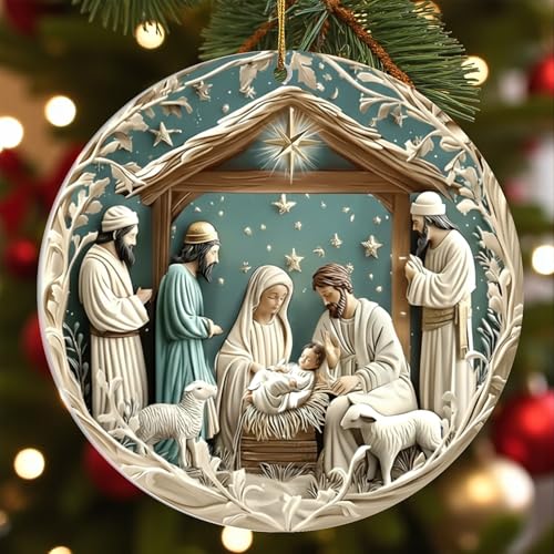 KATINAT Nativity Blue 2D Acrylic Ornament – Religious Christmas Nativity Scene
