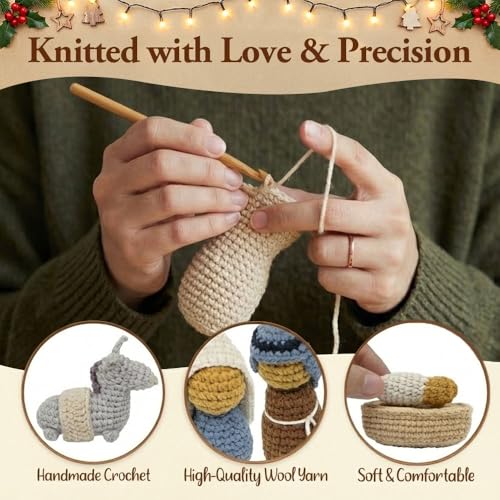 Crochet Nativity Scene Set - Handmade Soft Yarn Indoor Christmas Decor