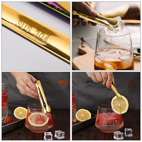Mini Gold Stainless Steel Ice Tongs & Sugar Tongs Set - 6 Pieces for Drinks & Desserts