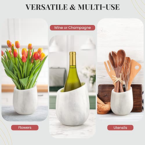White Marble Wine Chiller Bucket - Single Bottle Cooler for 750ml Bottles