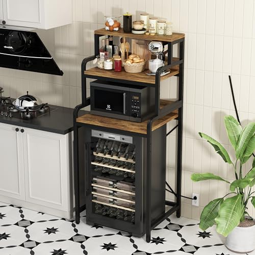 DKFNCL 4-Tier Mini Fridge & Microwave Stand with Power Outlet, Adjustable Storage