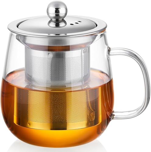 DOPUDO 34oz Glass Tea Cup with Infuser & Lid - Large Borosilicate Mug for Loose Leaf & Blooming Tea
