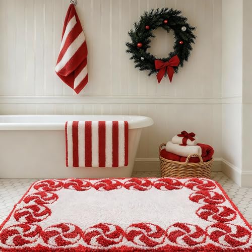 25x38 Christmas Candy Cane Swirl Bath Rug - Washable & Non-Slip Bathroom Mat