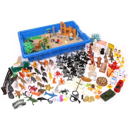 Sand Tray Therapy Kit with Lid, 5 lb Sand & 178 Miniature Figurines