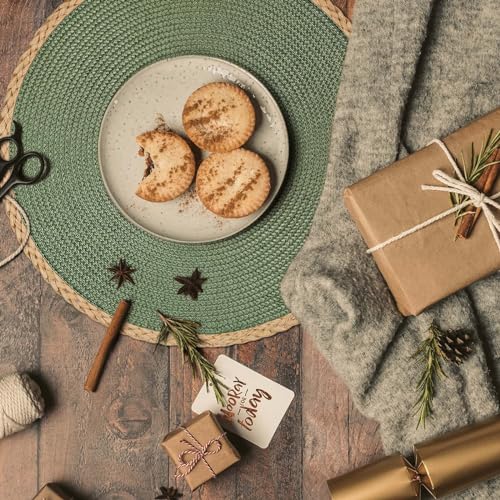 Round Woven Placemats 15-Inch, Set of 6 Green Braided Table Mats