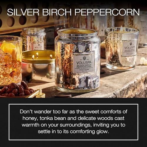 Voluspa Silver Birch Peppercorn Decor Candle - 18oz Coconut Wax Blend, 100 Hour Burn Time