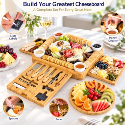 VAREZZA Large Bamboo Charcuterie Boards Set with Accessories - Cheese Board & Platter for Entertaining - Housewarming & Gift Idea