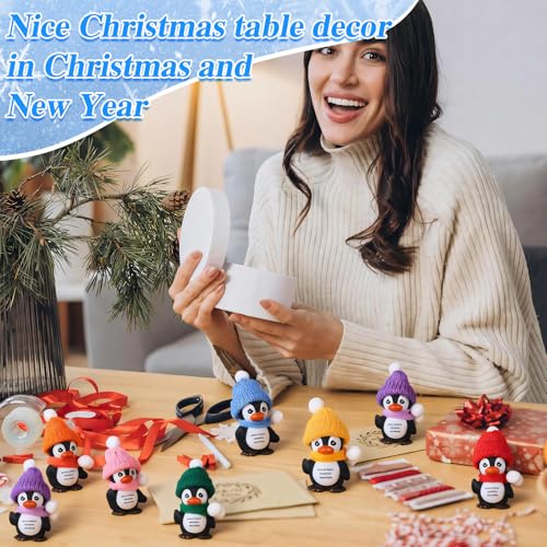 Penguin Christmas Figurine Set with Greeting Cards & Gift Bags - Holiday Decorations for Staff & Coworkers