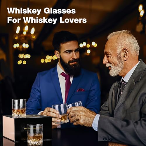 Hlukana Whiskey Glasses Set of 4 - 11 OZ Rocks & Scotch Glassware, Gift for Men & Women