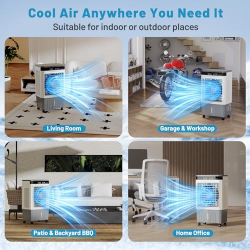 8.3 Gal Evaporative Air Cooler 2800 CFM Portable Swamp Cooler with Ice Packs