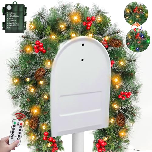 4 Ft Prelit Christmas Mailbox Swag with Remote, LED Color-Changing Lights