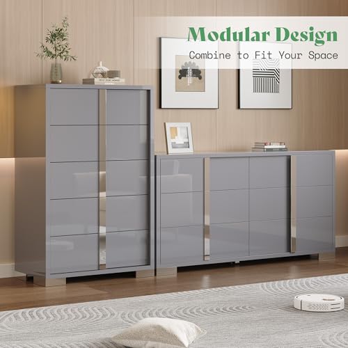 4-Piece Modern Bedroom Furniture Set with High Gloss Storage Drawers