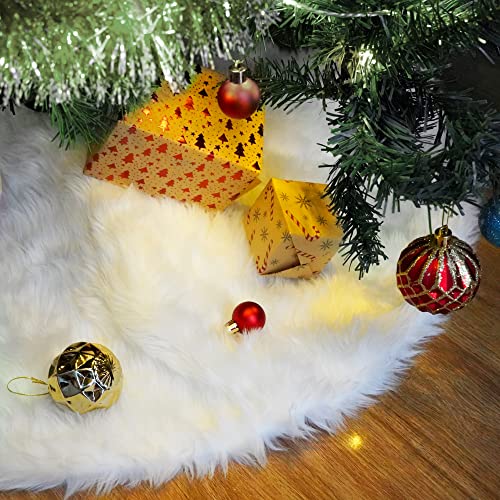 White Faux Fur Christmas Tree Skirt - Soft Plush Holiday Base Cover (36")