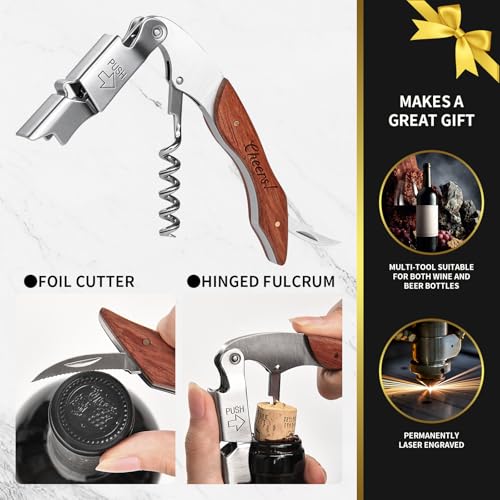 Onedor Custom Brown Wine Opener with Foil Cutter - Personalized Corkscrew Gift