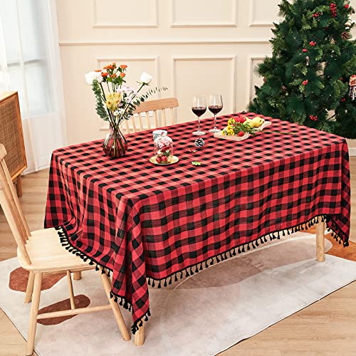 Red & Black Buffalo Plaid Tablecloth 55”x84” Rectangular – 84x55 in, Midsummer Breeze