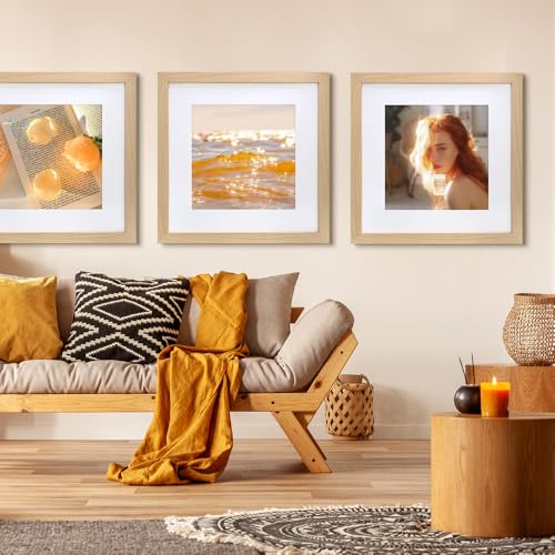 Natural 23x23 Inch Wood Photo Frame with Mat – Home Decor, Wall Mountable