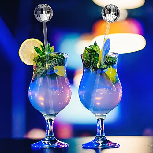 Sawysine Silver Disco Ball Drink Stirrer 48 pcs - Party Cocktail Picks, Shiny Decor