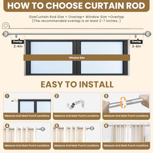 Silver Decorative Window Curtain Rod with Birdcage Finials, 28-48 Inch