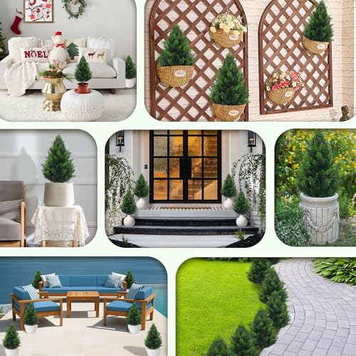 20-Inch Artificial Cedar Topiary Shrubs - UV Resistant Faux Pine (2 Pack)