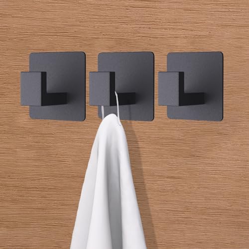 4-Pack Adhesive Wall Hooks - Heavy Duty Space Aluminum Towel Hooks (Black)