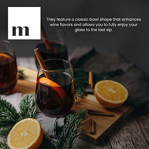 18oz Stemless Wine Glasses - Set of 6 Durable Crystal-Clear Drinkware