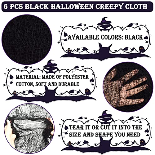 6-Pack Black Halloween Creepy Cloth Decor (30 x 75 in) - Spooky Gauze