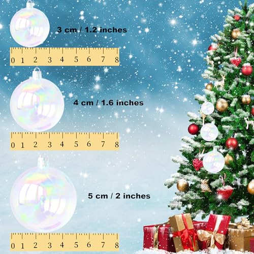 Clear Iridescent Christmas Ornament Balls - 1.18" Plastic Baubles (12 Pack)