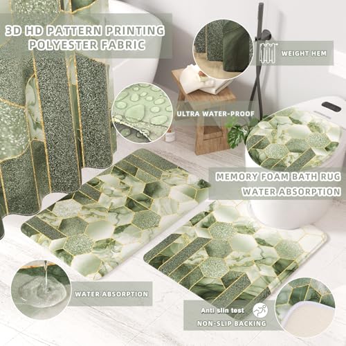 26-Piece Sage Green Bathroom Accessory Set with Shower Curtain and Rugs