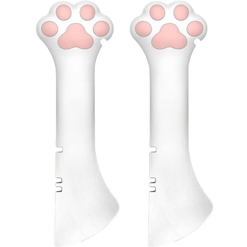 2Pcs Silicone Cat Can Spoon for Wet Food -Long Handle Pet Feeding Spoon with Can Opener Lid - 13cm White