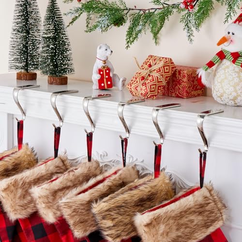 Set of 6 Christmas Stocking Holders for Mantle, Anti-Slip Metal Hooks